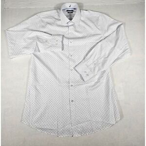 Nautica Mens Slim Fit Dress Shirt White Blue Geometric Print 16-16.5 34/35 L